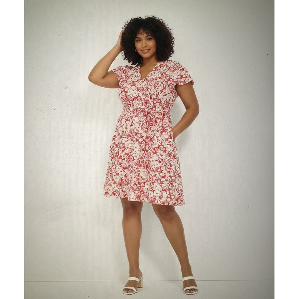 Lane Bryant Lena Surplice Fit & Flare Dress 24 Floral Whimsy Preppy Coastal‎